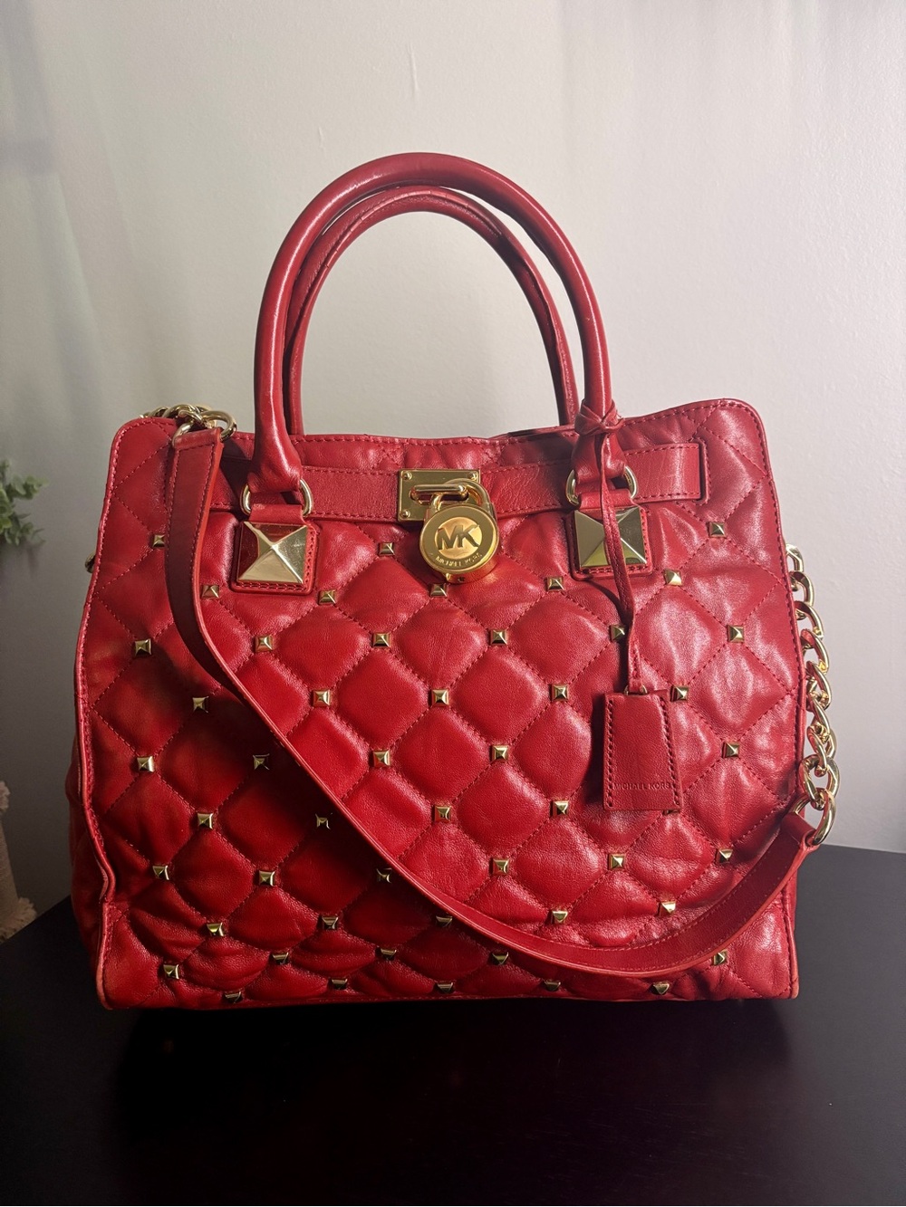Michael Kors Red Studded Quilted Leather Hamilton